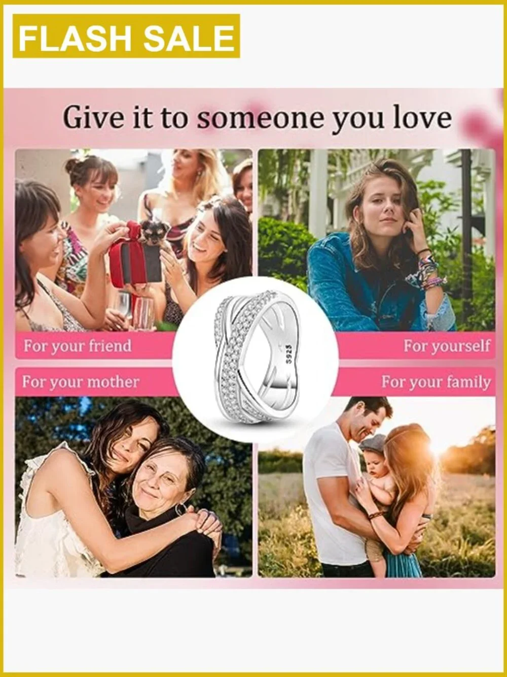 Sterling Silver Dainty Hoop & Band Rings Set with CZ - Sizes 6-9